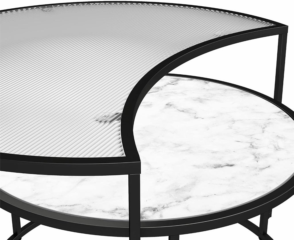 Mr. Kate Moon Phases Nesting Coffee Tables, White Faux Marble/Glass