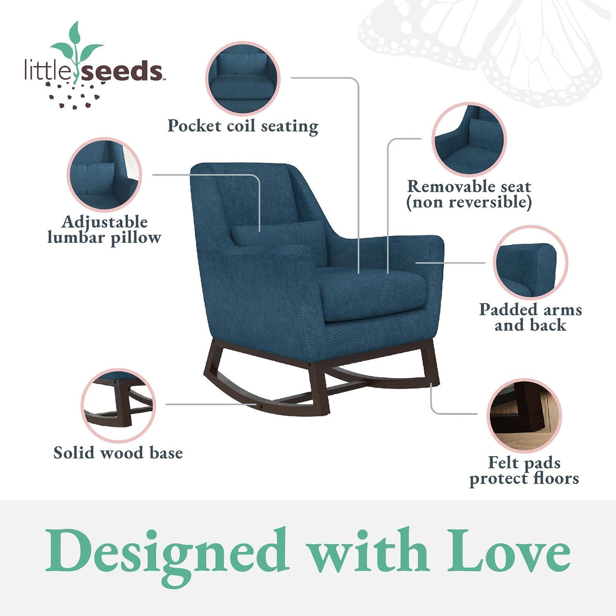 Little Seeds Sophie Mid-Century Rocker, Navy Blue Linen