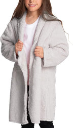 Mad Dog Sherpa Fleece Cardigans for Girls 5-12 Y, Cozy Kids Winter Fall Sweater Coats, Long Jacket for Home & Outdoor Wear