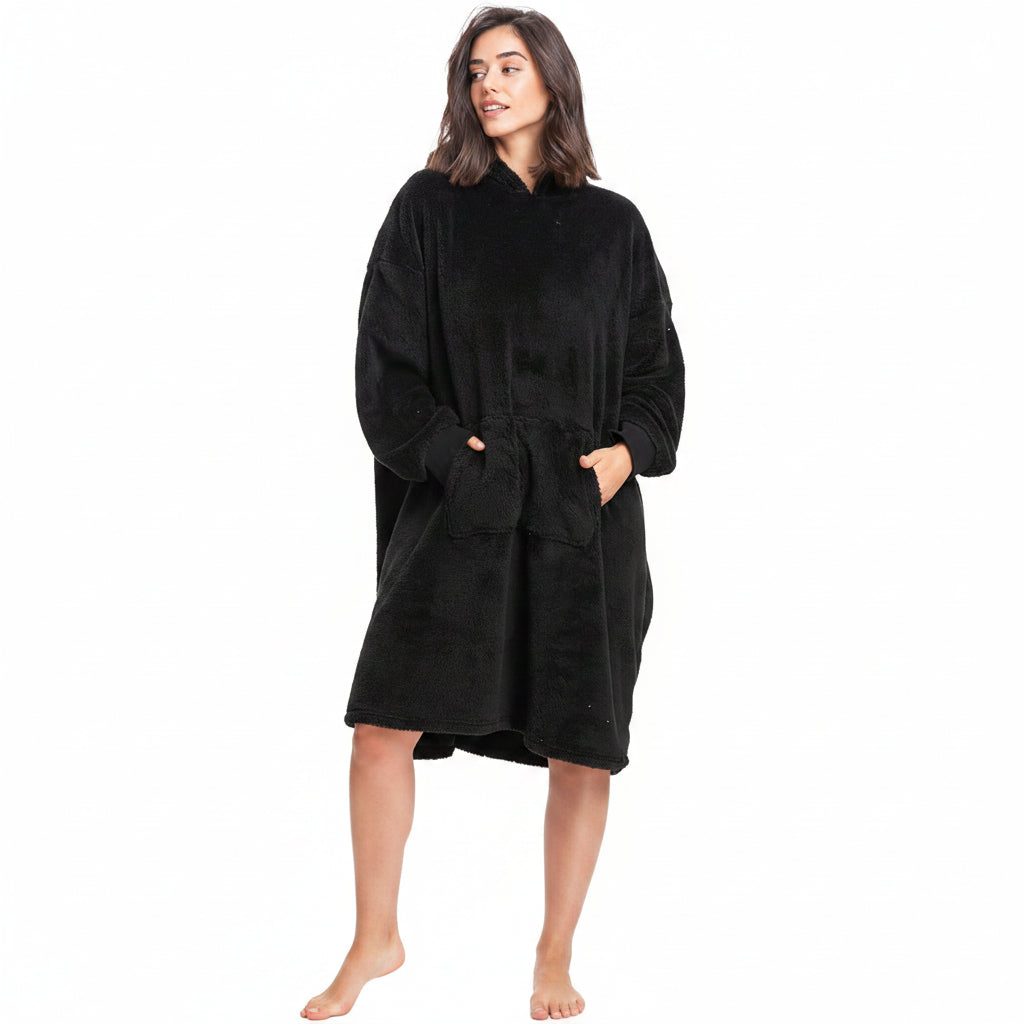 Mad Dog Sherpa Fleece Wearable Blanket Hoodie for Adult Women with Long Sleeves, Cozy Hooded Poncho Jacket
