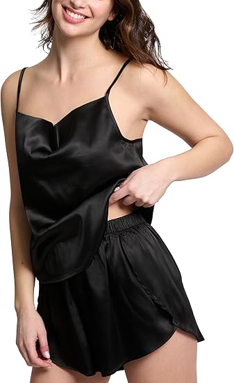 Mad Dog Satin Pajama Set For Women - Luxurious 2 Piece Silky Feel PJ Lounge Short Set, Elegant Nightwear, Silk Like Sleepwear