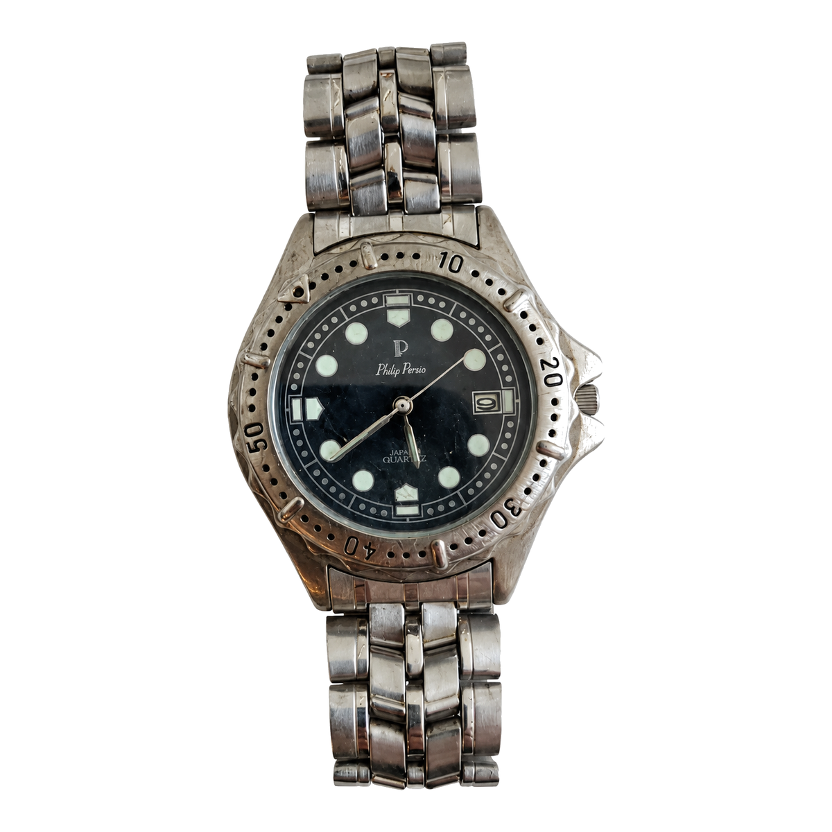 Vintage Philip Persio Black Dial Diver-Style Date Watch - Requires a Battery