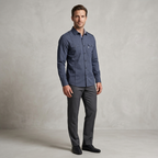 Five Four Micro Check Dual Pocket Long Sleeve Shirt - Navy Blue / White / Size Medium
