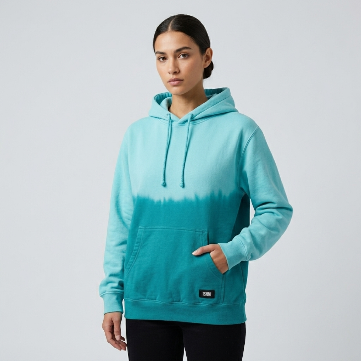 Tie Dye Ombre Pullover Hoodie in Teal