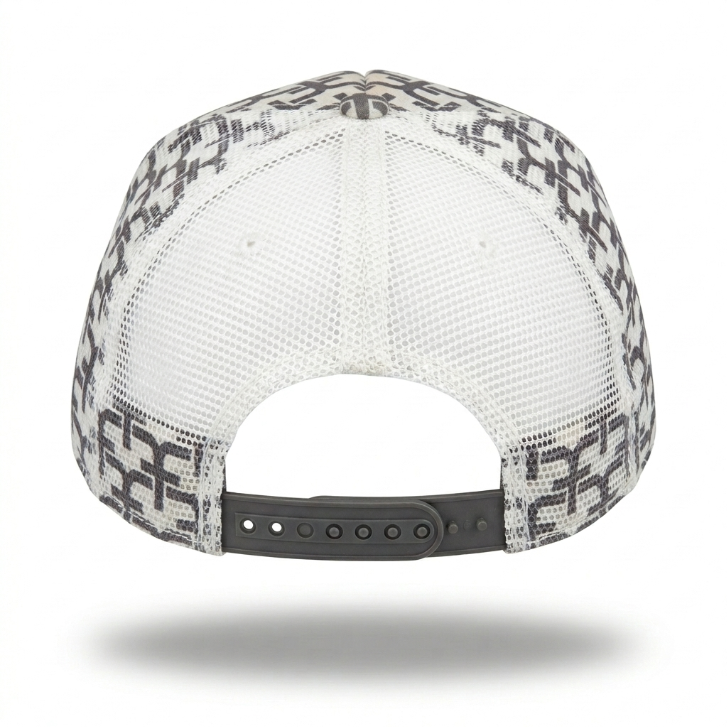 Monogram Print Mesh Trucker Cap – Black & White