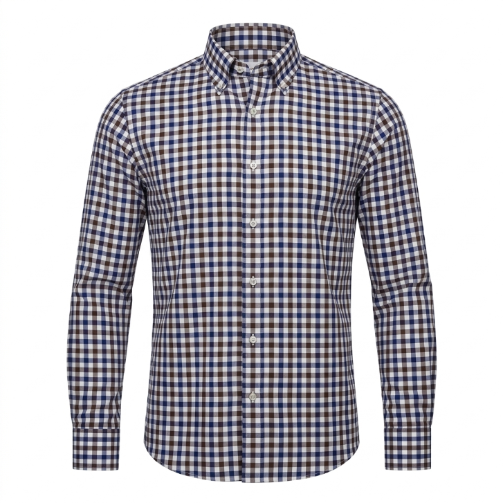 Five Four Gingham Check Long Sleeve Shirt Blue/Brown - Size 2XL
