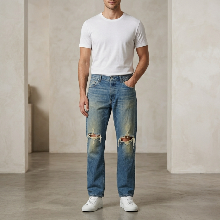 DKNY Jeans Distressed Straight Leg Denim