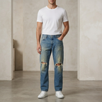 DKNY Jeans Distressed Straight Leg Denim