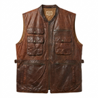 Vintage Banana Republic Mill Valley Leather Safari Vest Brown