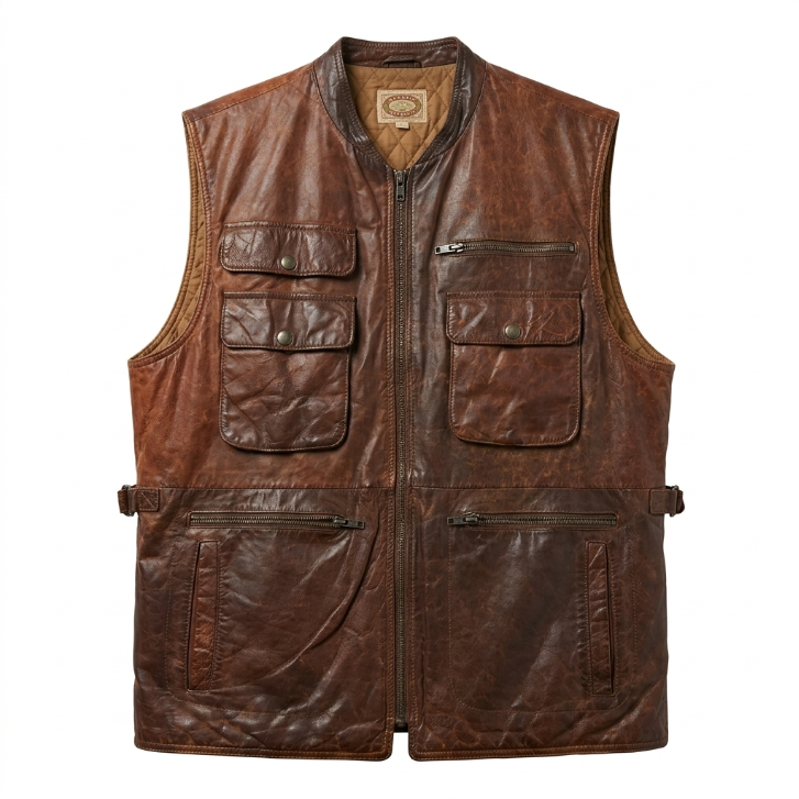 Vintage Banana Republic Mill Valley Leather Safari Vest Brown