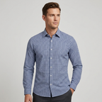 Five Four Blue & White Gingham Check Long Sleeve Shirt - Blue / White / Size Large