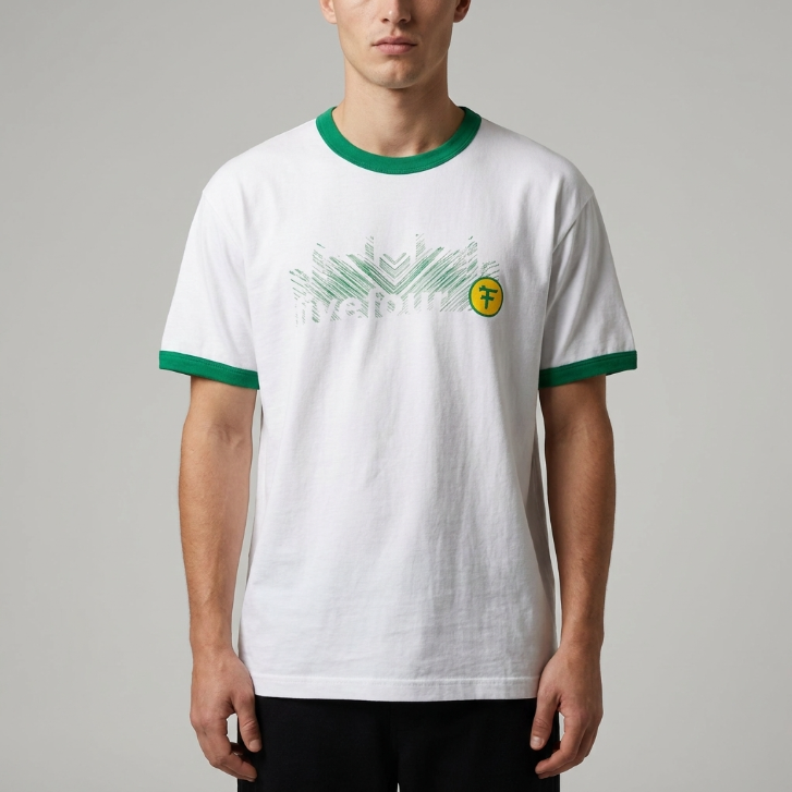 Five Four Green Trim Ringer Graphic T-Shirt White