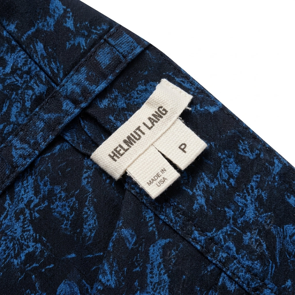 Helmut Lang Blue & Black Printed Draped Mini Dress Size P