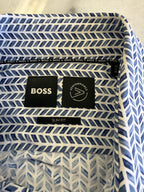 BOSS Performance Slim Fit Dress Shirt - Blue White Geometric Print
