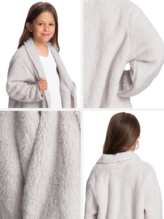 Mad Dog Sherpa Fleece Cardigans for Girls 5-12 Y, Cozy Kids Winter Fall Sweater Coats, Long Jacket for Home & Outdoor Wear