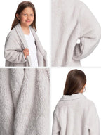 Mad Dog Sherpa Fleece Cardigans for Girls 5-12 Y, Cozy Kids Winter Fall Sweater Coats, Long Jacket for Home & Outdoor Wear
