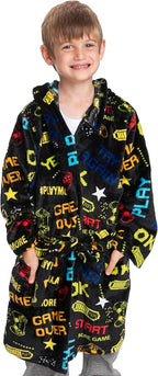 Mad Dog Fleece Kids Robe, Hooded Long Bathrobe, Plush Boys Girls Children & Toddlers Bath robes for Indoor Activities