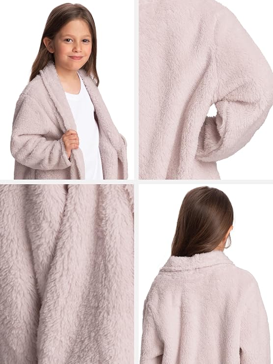 Mad Dog Sherpa Fleece Cardigans for Girls 5-12 Y, Cozy Kids Winter Fall Sweater Coats, Long Jacket for Home & Outdoor Wear