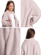 Mad Dog Sherpa Fleece Cardigans for Girls 5-12 Y, Cozy Kids Winter Fall Sweater Coats, Long Jacket for Home & Outdoor Wear