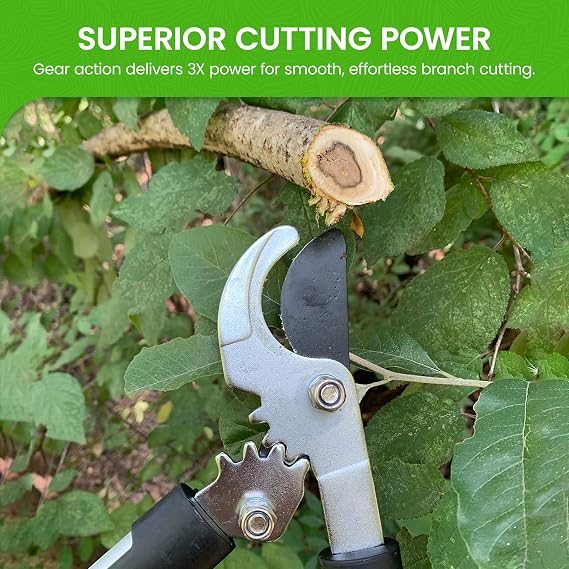 Garden Guru Power Bypass Loppers Tree Trimmer Clipper – 3X Cutting Power Gardening Pruner with High Carbon Steel Blade