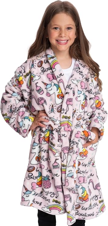 Mad Dog Fleece Kids Robe, Hooded Long Bathrobe, Plush Boys Girls Children & Toddlers Bath robes for Indoor Activities