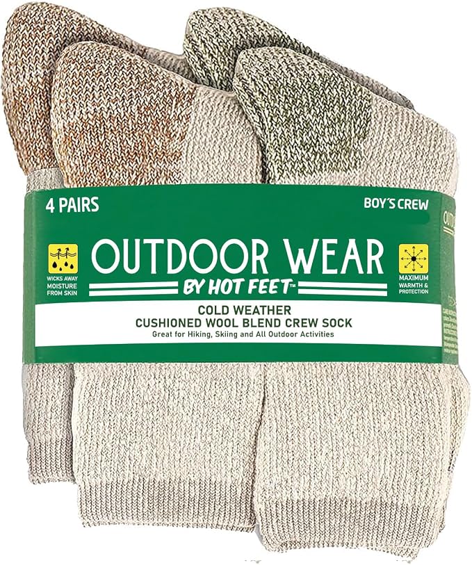 HOT FEET Cozy Wool Blend Kids Socks - Crew Winter Socks for Boys/Girls - 4 Pack