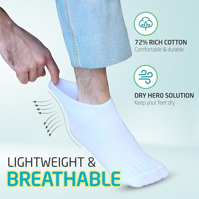 HOT FEET Men Thin Cotton No Show Summer Socks - 5 Pack Low Cut Moisture Wicking Lightweight Socks, Light Ankle Footie