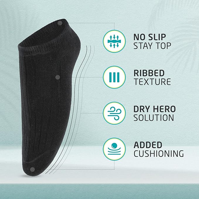 HOT FEET Men Thin Cotton No Show Summer Socks - 5 Pack Low Cut Moisture Wicking Lightweight Socks, Light Ankle Footie