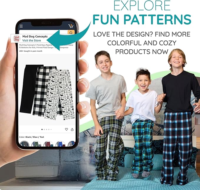 Mad Dog Boys Pajama Pants - Soft Fleece PJ Bottoms for Kids - Buffalo Plaid Lounge Pants, Warm & Comfy Microfleece 2PK Set