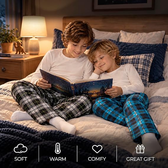 Mad Dog Boy's 2-Pack Plaid Pajama Pants + Slipper Socks