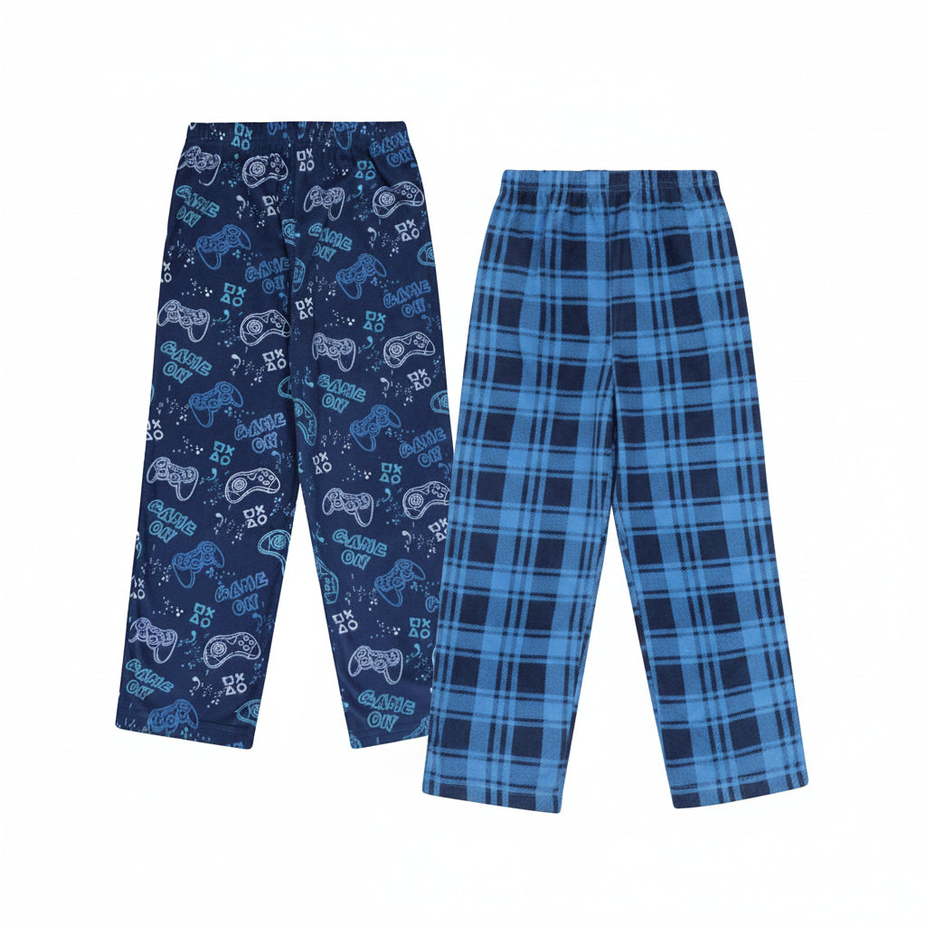 Mad Dog Boys Pajama Pants - Soft Fleece PJ Bottoms for Kids - Buffalo Plaid Lounge Pants, Warm & Comfy Microfleece 2PK Set