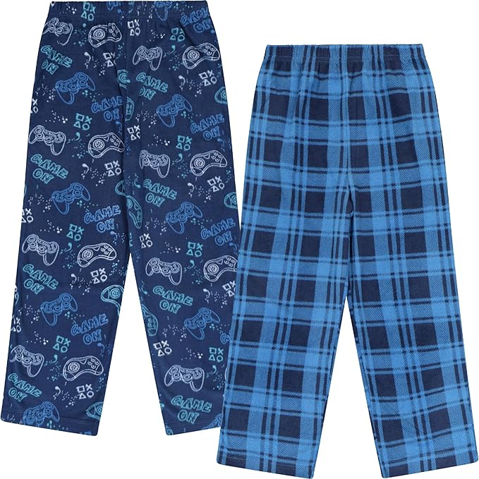 Mad Dog Boys Pajama Pants - Soft Fleece PJ Bottoms for Kids - Buffalo Plaid Lounge Pants, Warm & Comfy Microfleece 2PK Set