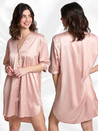 Mad Dog Satin Night Shirts for Women - Silk Like Nightshirt Pajama - Sexy Sleep Shirts, Button Down Sleepwear Nightgowns