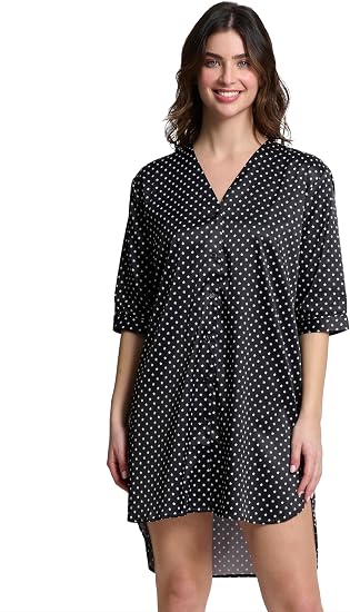 Mad Dog Satin Night Shirts for Women - Silk Like Nightshirt Pajama - Sexy Sleep Shirts, Button Down Sleepwear Nightgowns