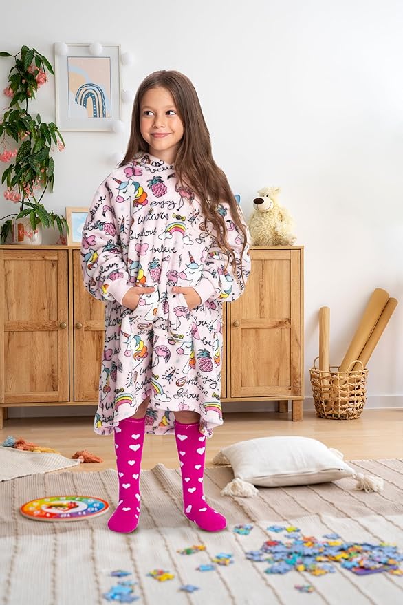 Mad Dog Kids Unicorn Wearable Blanket Hoodie – Oversized Fleece Lounge Pullover