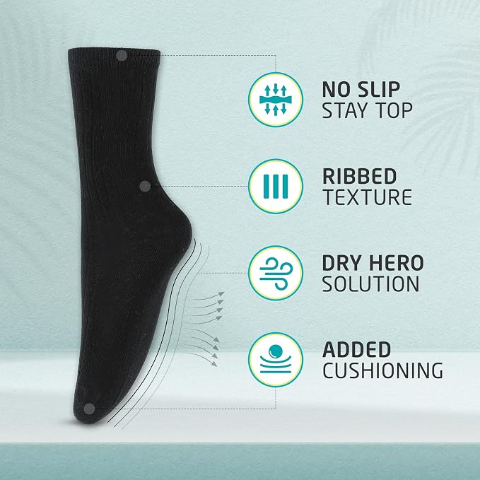 HOT FEET Thin Crew Summer Socks for Women - 5 Pack, Breathable Moisture Wicking, Lightweight Ribbed Cotton Socks Size 5.5-9.5