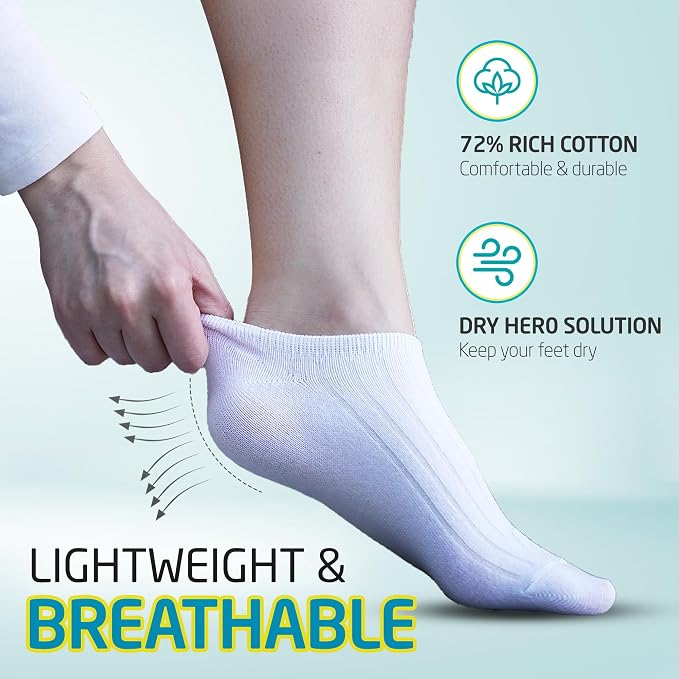 HOT FEET Thin Women's No Show Summer Socks - 5 Pack Cotton Ankle, Low Cut Lightweight Moisture Wicking Footies, Size 5.5-7.5