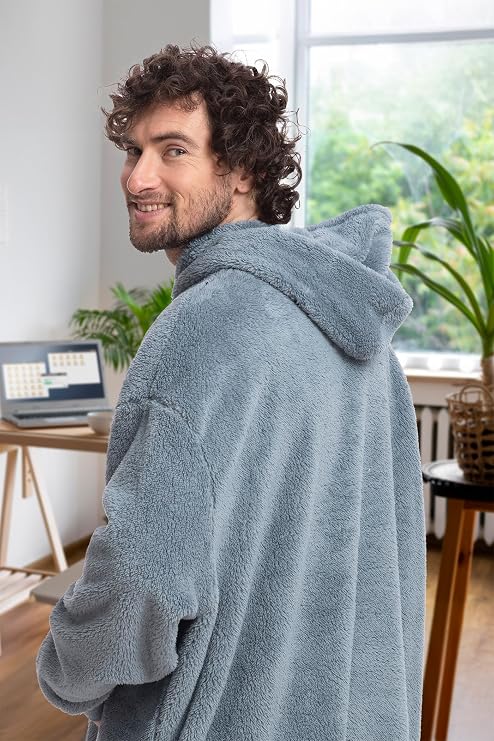 Mad Dog Men's Sherpa Fleece Wearable Blanket Hoodie - Cozy Long Sleeves Hooded Poncho Jacket For Adults, One Size