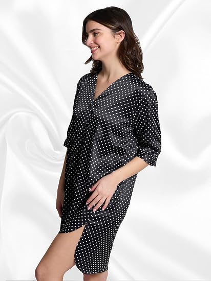 Mad Dog Satin Night Shirts for Women - Silk Like Nightshirt Pajama - Sexy Sleep Shirts, Button Down Sleepwear Nightgowns