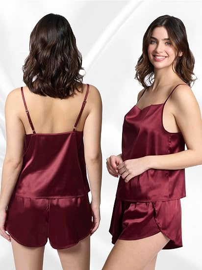Mad Dog Satin Pajama Set For Women - Luxurious 2 Piece Silky Feel PJ Lounge Short Set, Elegant Nightwear, Silk Like Sleepwear