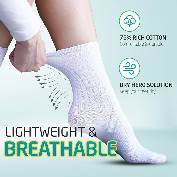 HOT FEET Thin Crew Summer Socks for Women - 5 Pack, Breathable Moisture Wicking, Lightweight Ribbed Cotton Socks Size 5.5-9.5