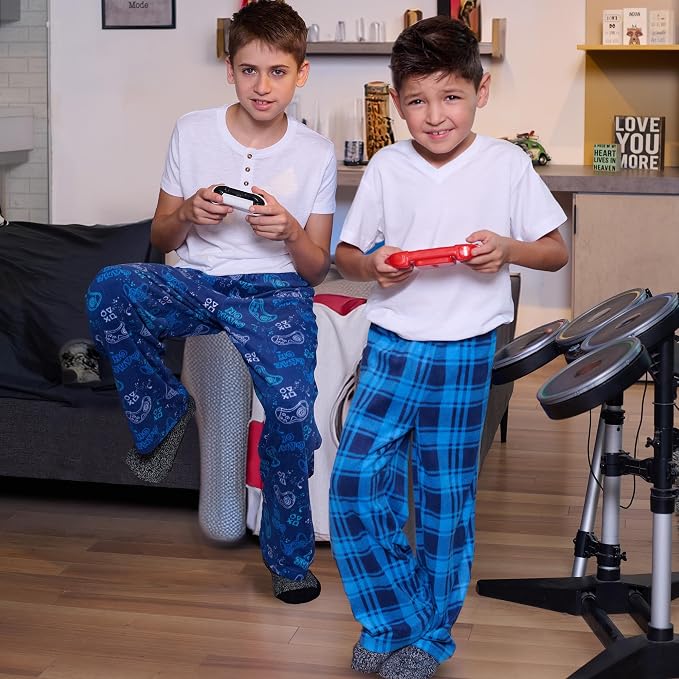 Mad Dog Boys Pajama Pants - Soft Fleece PJ Bottoms for Kids - Buffalo Plaid Lounge Pants, Warm & Comfy Microfleece 2PK Set