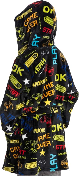 Mad Dog Fleece Kids Robe, Hooded Long Bathrobe, Plush Boys Girls Children & Toddlers Bath robes for Indoor Activities