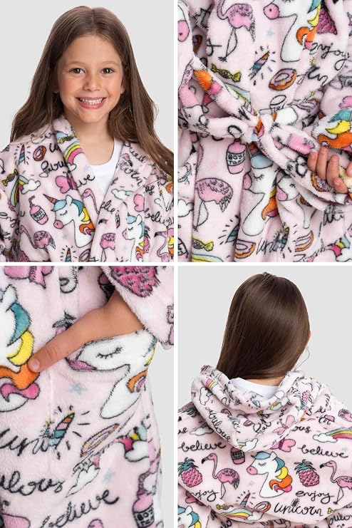 Mad Dog Fleece Kids Robe, Hooded Long Bathrobe, Plush Boys Girls Children & Toddlers Bath robes for Indoor Activities