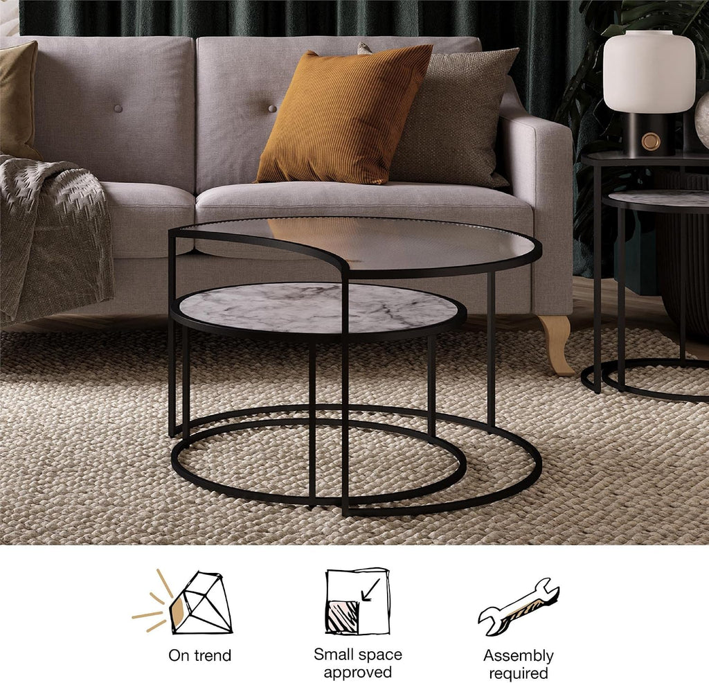 Mr. Kate Moon Phases Nesting Coffee Tables, White Faux Marble/Glass