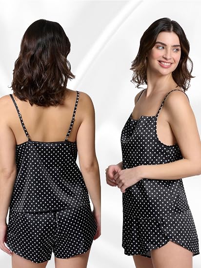Mad Dog Satin Pajama Set For Women - Luxurious 2 Piece Silky Feel PJ Lounge Short Set, Elegant Nightwear, Silk Like Sleepwear