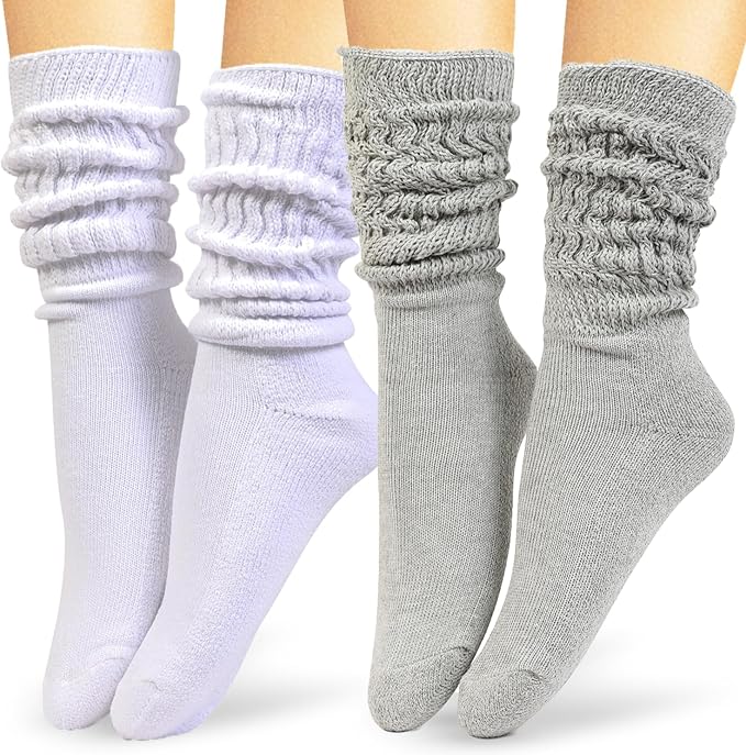 HOT FEET Women's Slouch Socks 2-Pack - Cozy Cotton Blend Scrunch Boot Socks, Long Slouchy Scrunchy Calf Socks, Sizes 4-10