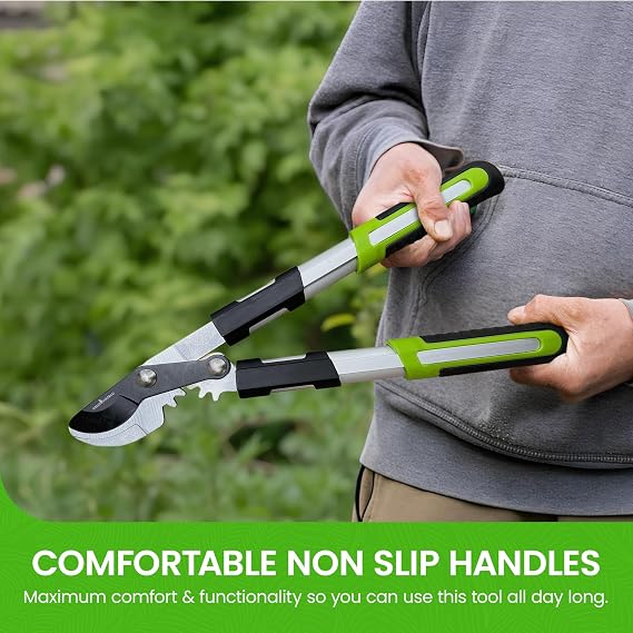 Garden Guru Power Bypass Loppers Tree Trimmer Clipper – 3X Cutting Power Gardening Pruner with High Carbon Steel Blade
