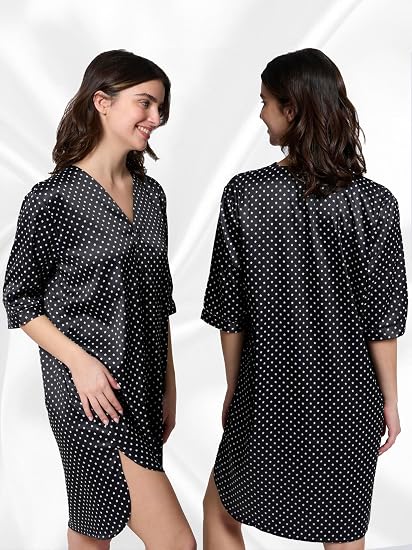 Mad Dog Satin Night Shirts for Women - Silk Like Nightshirt Pajama - Sexy Sleep Shirts, Button Down Sleepwear Nightgowns