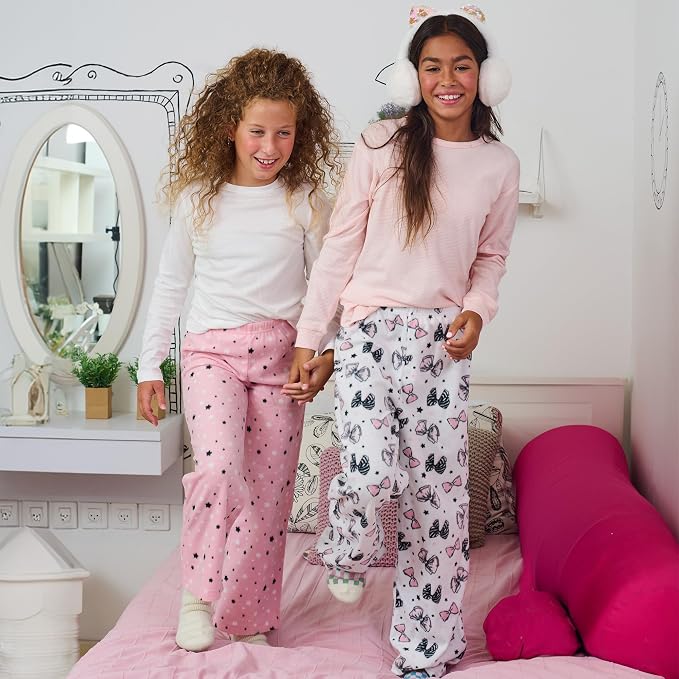 Girls' Microfleece Pajama Pants (2-Pack) - Soft & Warm Sleepwear Lounge Bottoms